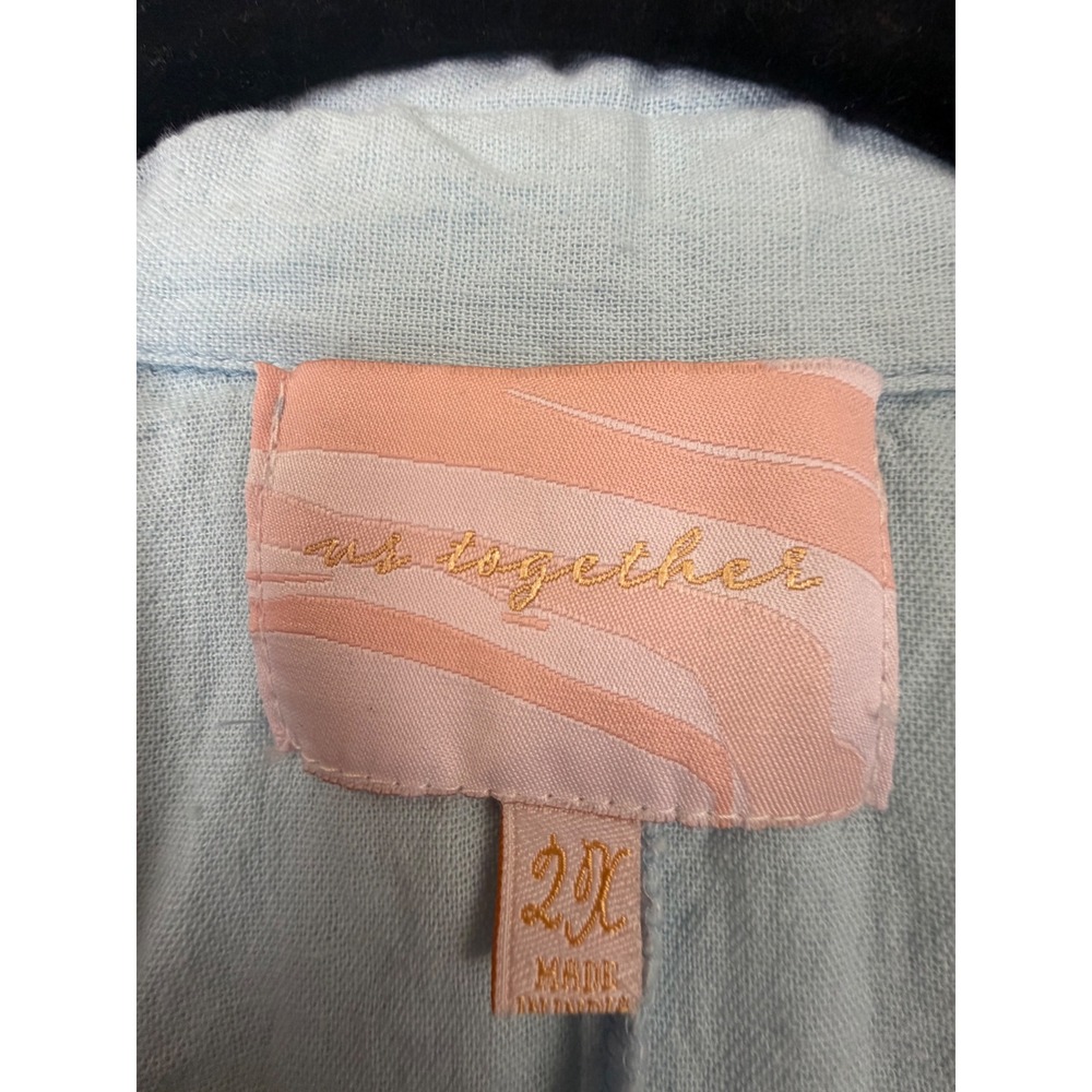 Us Together Women 2X Light Blue Cotton Button Front Midi Shirt Dress Short Slv - Picture 6 of 7